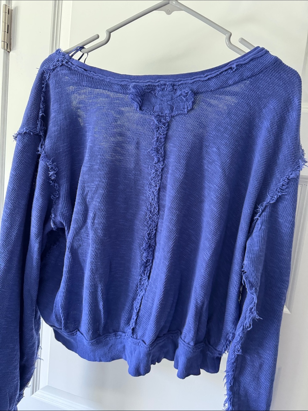 Blue Button-Front V-Neck Ruffle Trim Top - Picture 4 of 5
